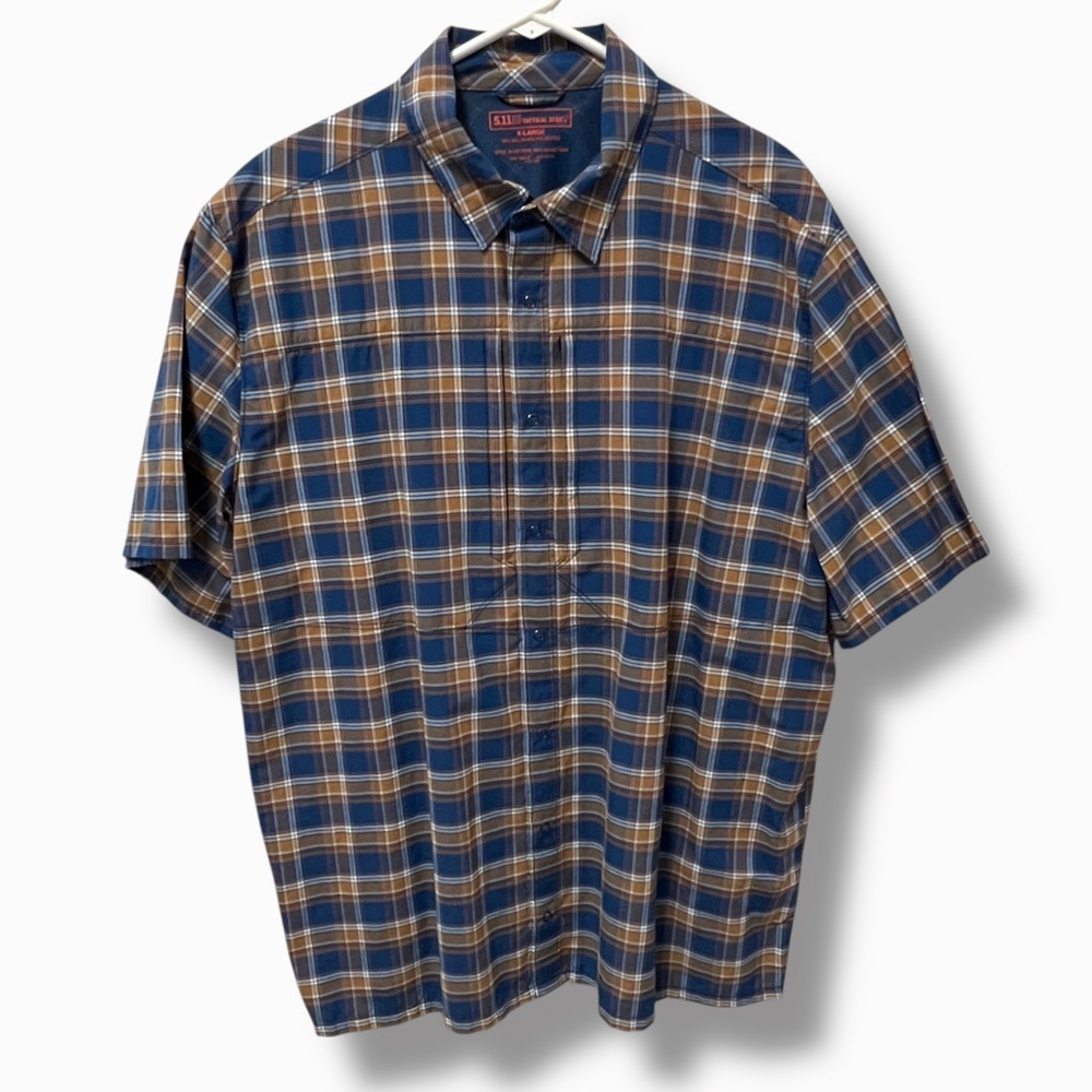 5.11 Tactical Series Plaid Short Sleeve Button Up Shirt Men’s XL Blue Brown